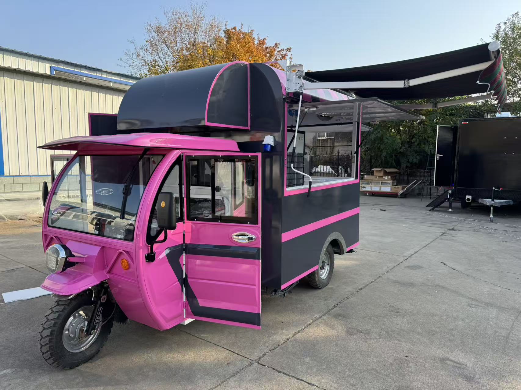 Eye-Catching Pink & Black Food Van - Fully Equipped Mobile Kitchen for Desserts, Snacks & Drinks