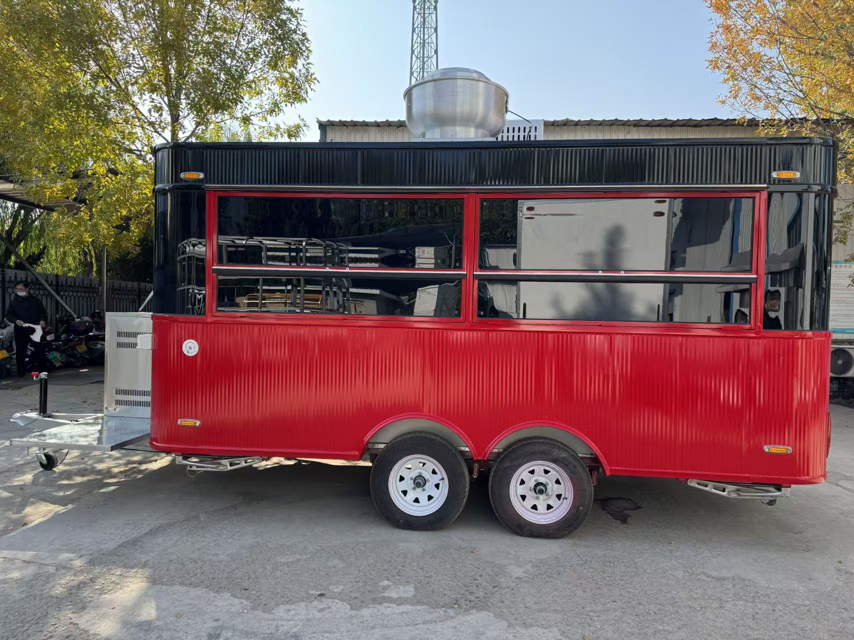 Commercial Grade Red & Black Food Van - Large Mobile Catering Trailer for Restaurant on Wheels