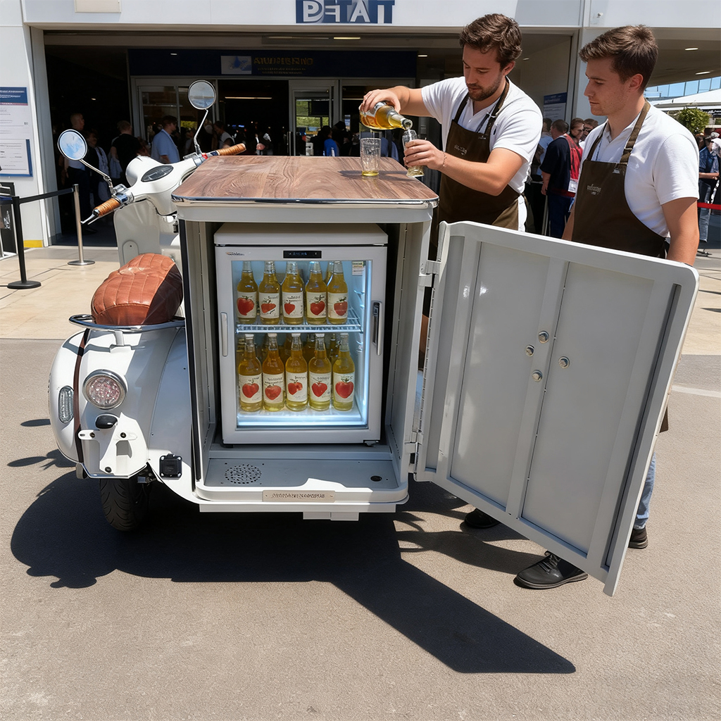 Retro cartoon electric vending cart, ice cream and snack stall tricycle, customizable refrigeration function mobile sales equipment