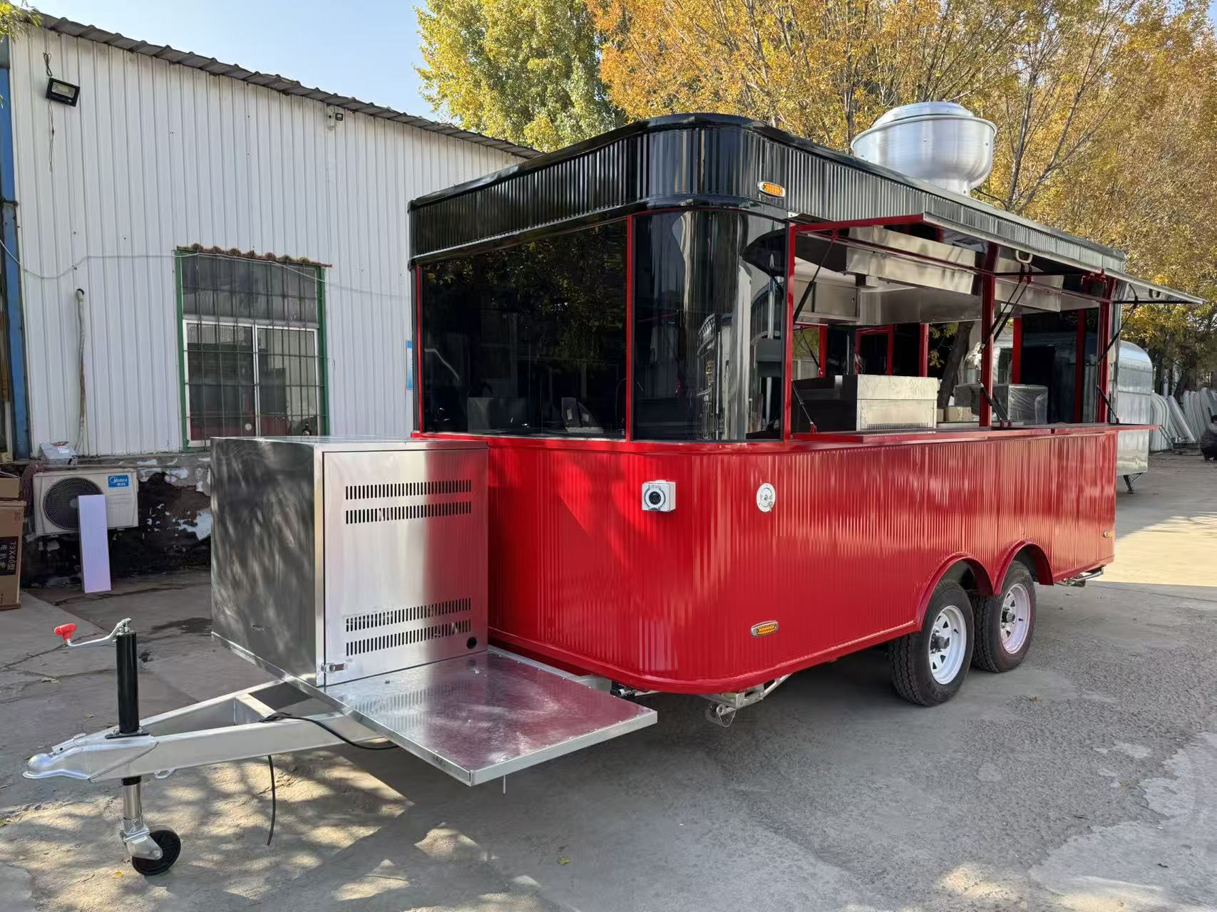 Commercial Grade Red & Black Food Van - Large Mobile Catering Trailer for Restaurant on Wheels