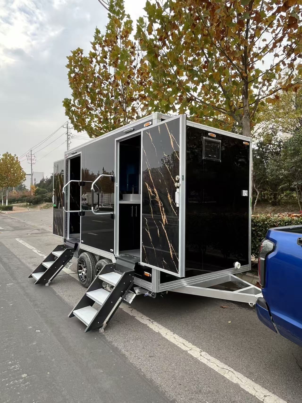 Black and gold marble-patterned outdoor portable toilet