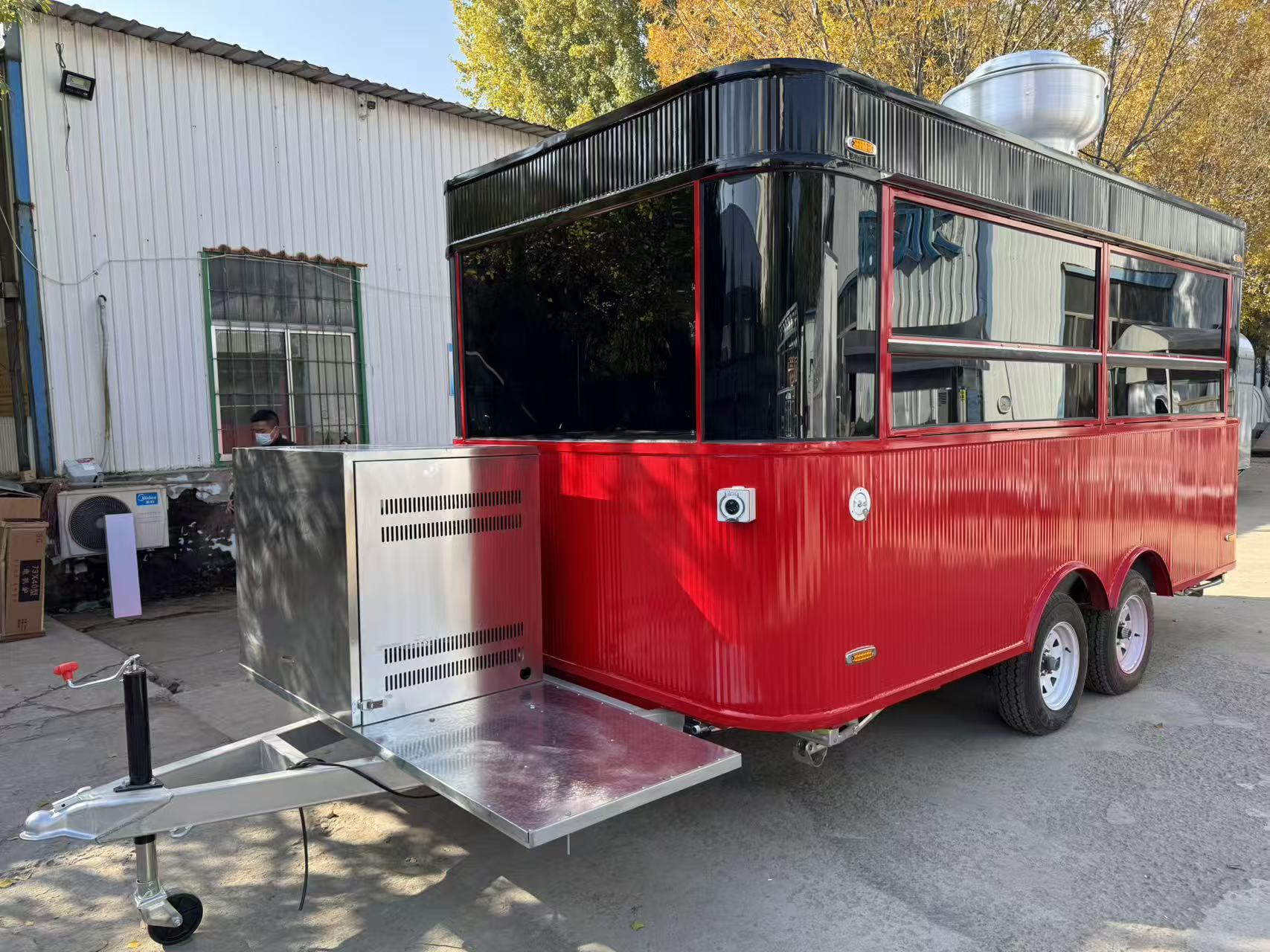 Commercial Grade Red & Black Food Van - Large Mobile Catering Trailer for Restaurant on Wheels