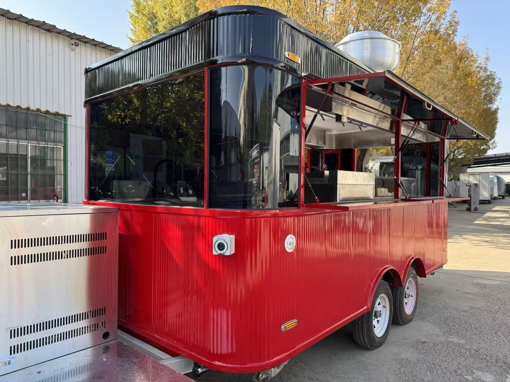 Commercial Grade Red & Black Food Van - Large Mobile Catering Trailer for Restaurant on Wheels