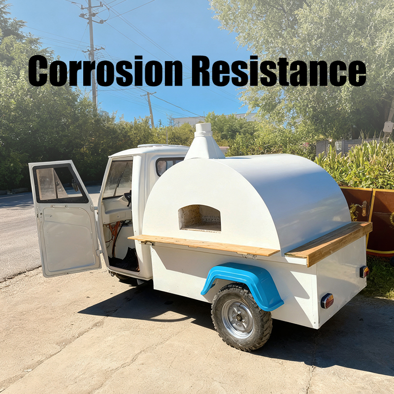 Retro three-wheeled pizza snack cart, mobile commercial freshly baked pizza food cart with oven, mobile vending cart