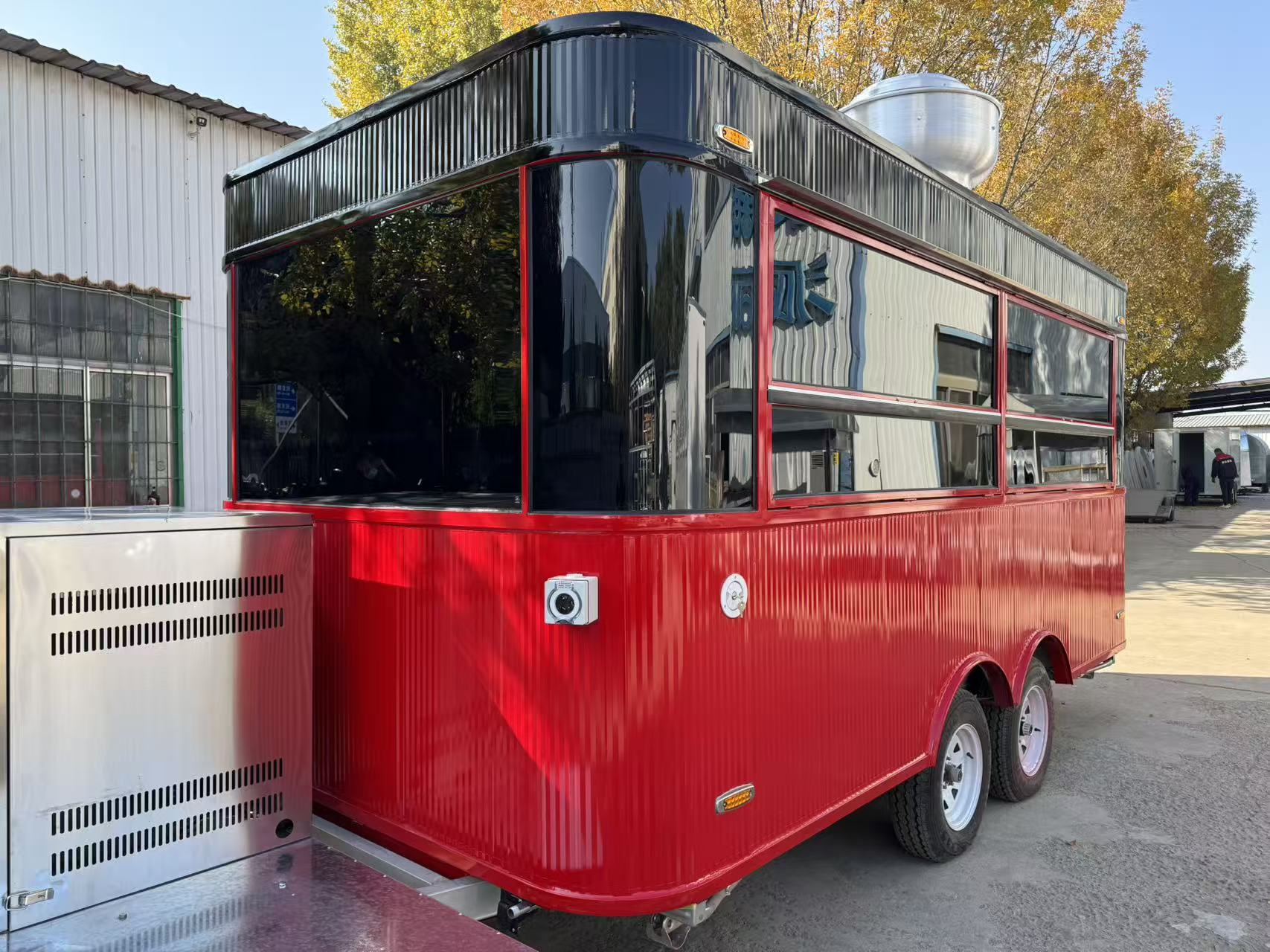 Commercial Grade Red & Black Food Van - Large Mobile Catering Trailer for Restaurant on Wheels