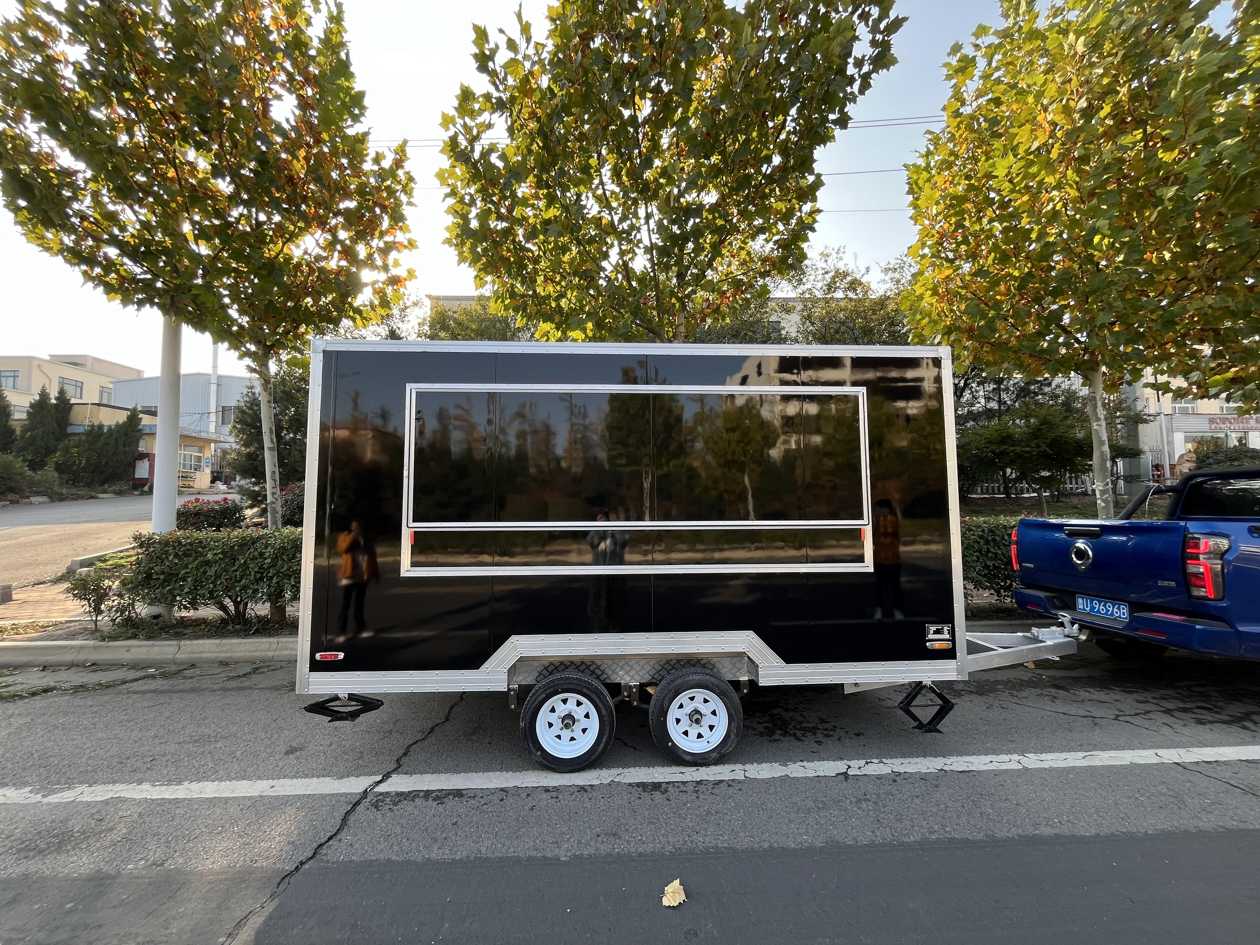 Black fashion mobile food truck, commercial multi-functional snack truck, outdoor market fast food sales trailer