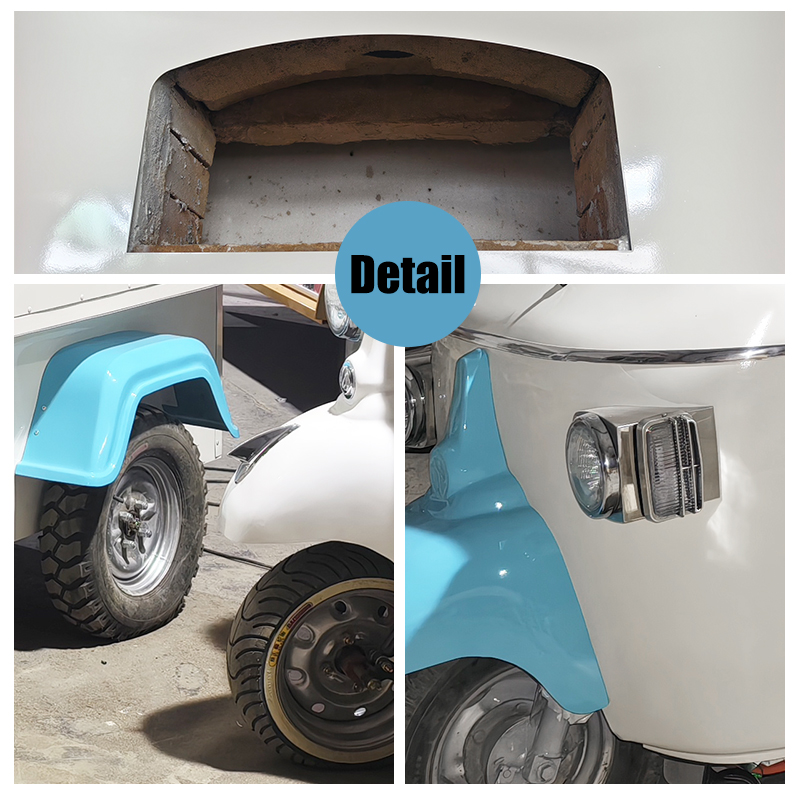 Retro three-wheeled pizza snack cart, mobile commercial freshly baked pizza food cart with oven, mobile vending cart