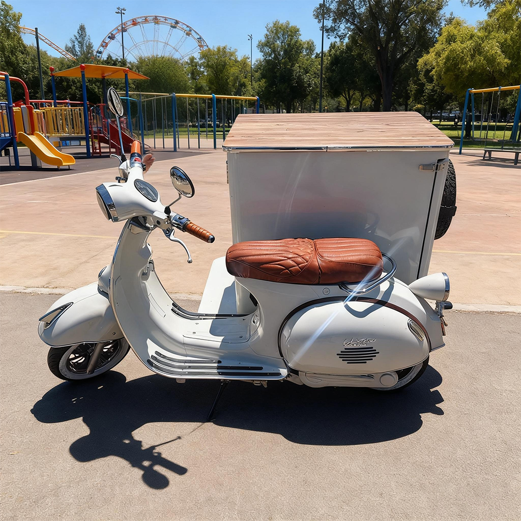 Retro cartoon electric vending cart, ice cream and snack stall tricycle, customizable refrigeration function mobile sales equipment