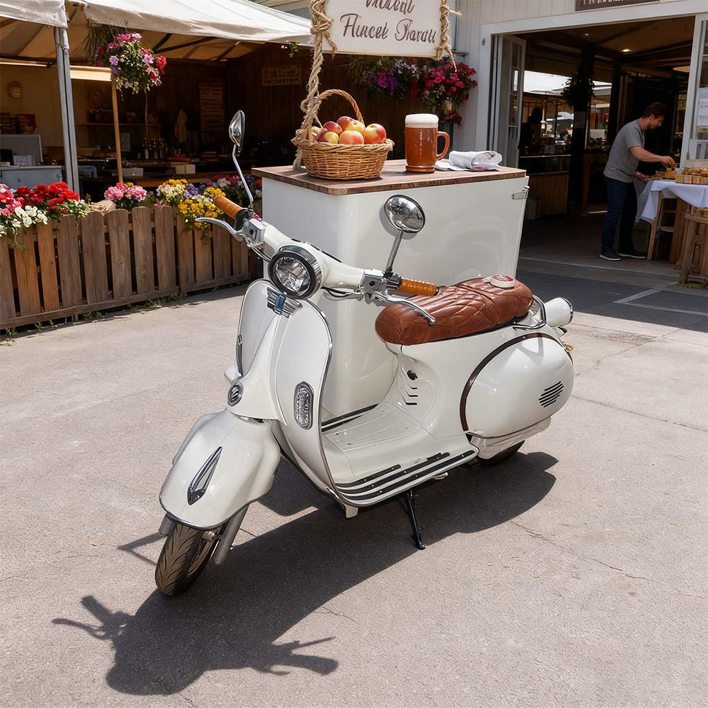 Retro cartoon electric vending cart, ice cream and snack stall tricycle, customizable refrigeration function mobile sales equipment