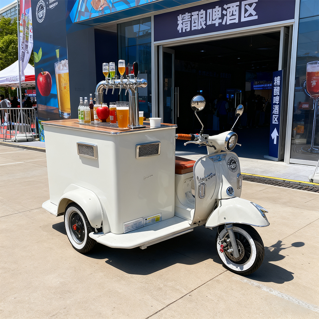 Retro cartoon electric vending cart, ice cream and snack stall tricycle, customizable refrigeration function mobile sales equipment