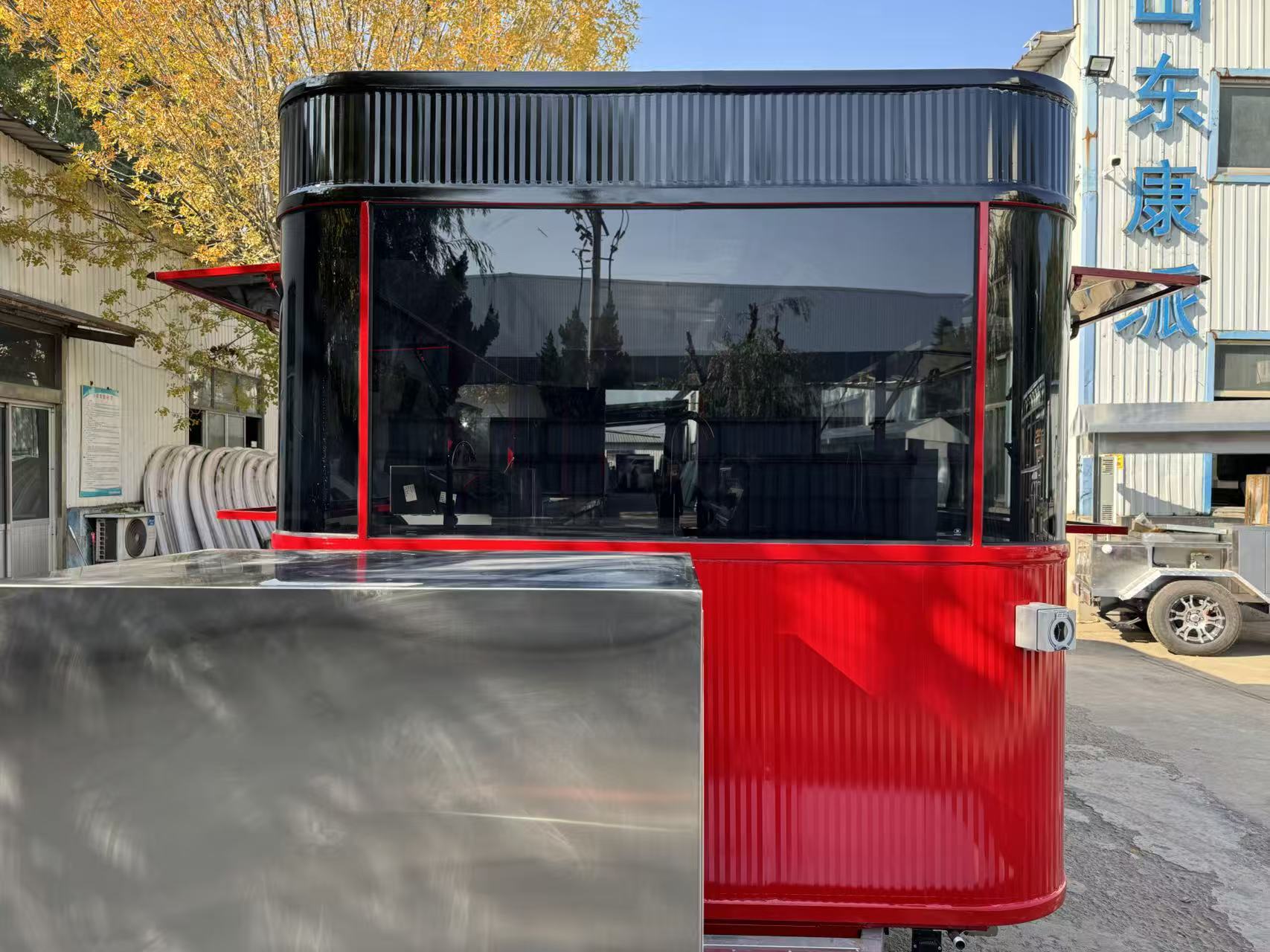 Commercial Grade Red & Black Food Van - Large Mobile Catering Trailer for Restaurant on Wheels