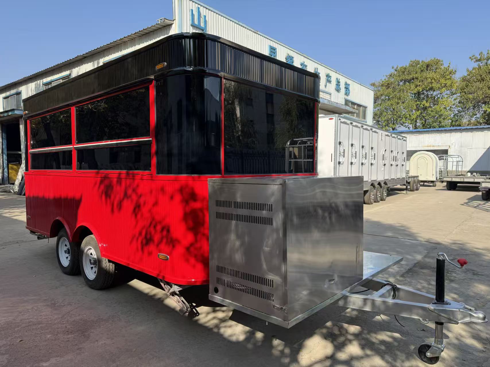 Commercial Grade Red & Black Food Van - Large Mobile Catering Trailer for Restaurant on Wheels