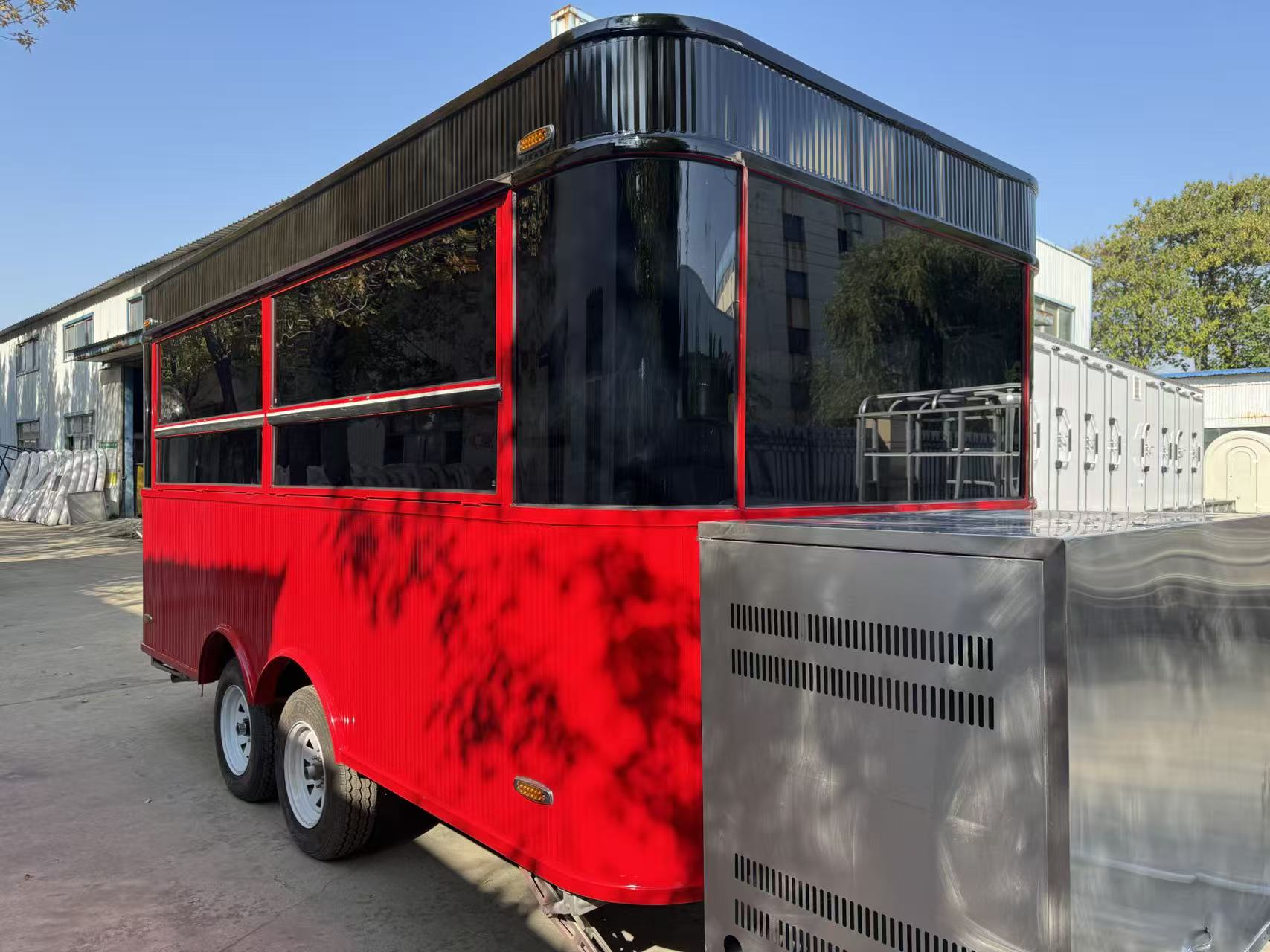 Commercial Grade Red & Black Food Van - Large Mobile Catering Trailer for Restaurant on Wheels