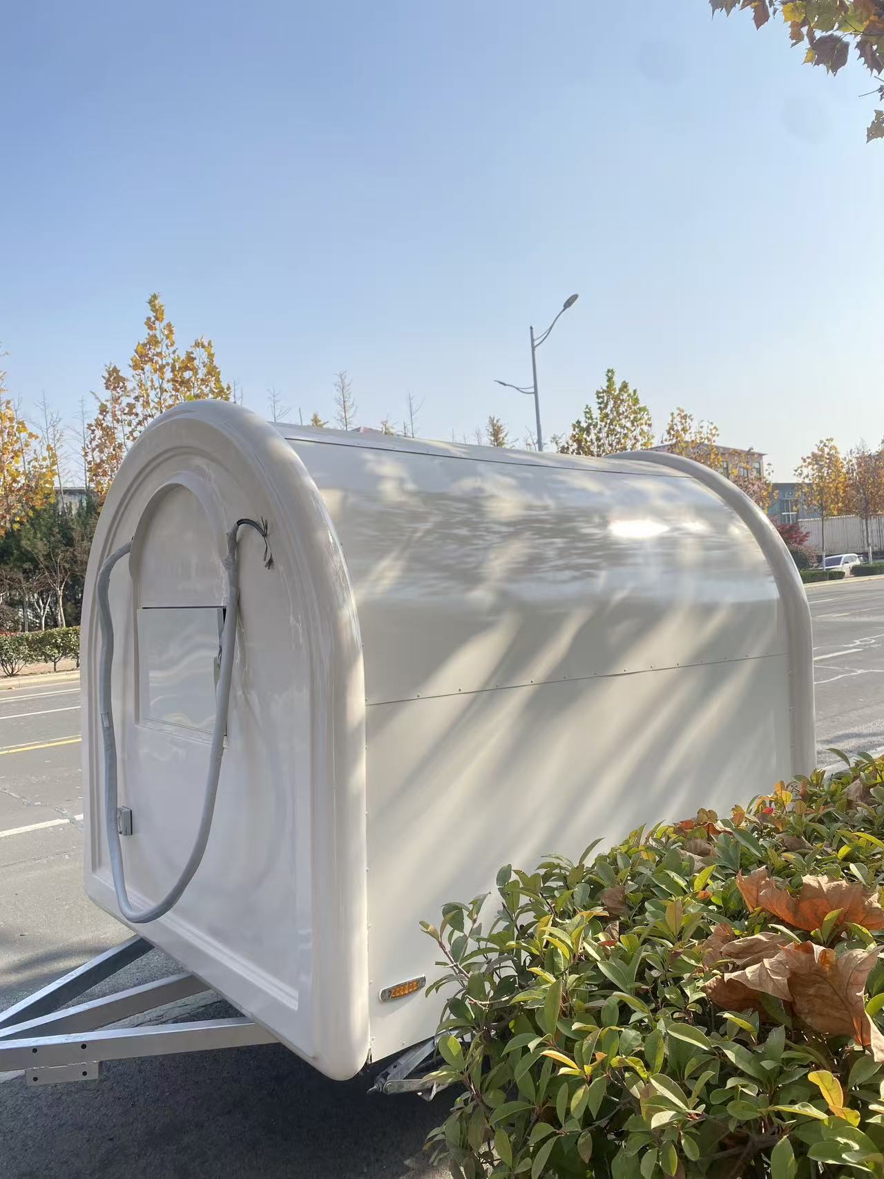 Curved White Towable Mobile Food Trailer | Portable Concession Unit for Street Food & Events