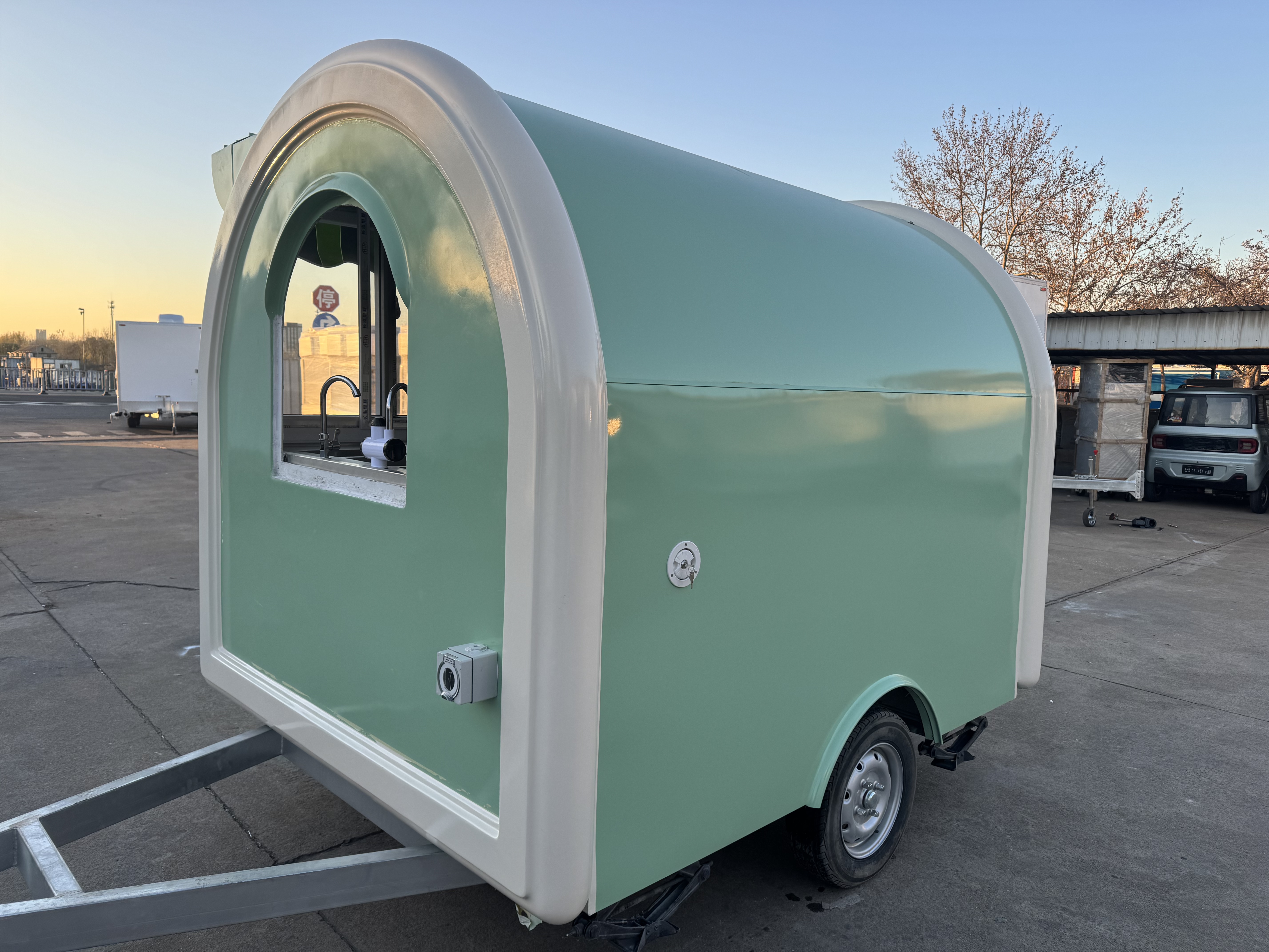 Towable Mint Green Curved Food Concession Trailer | Arc-Style Vendor Cart for Markets & Events
