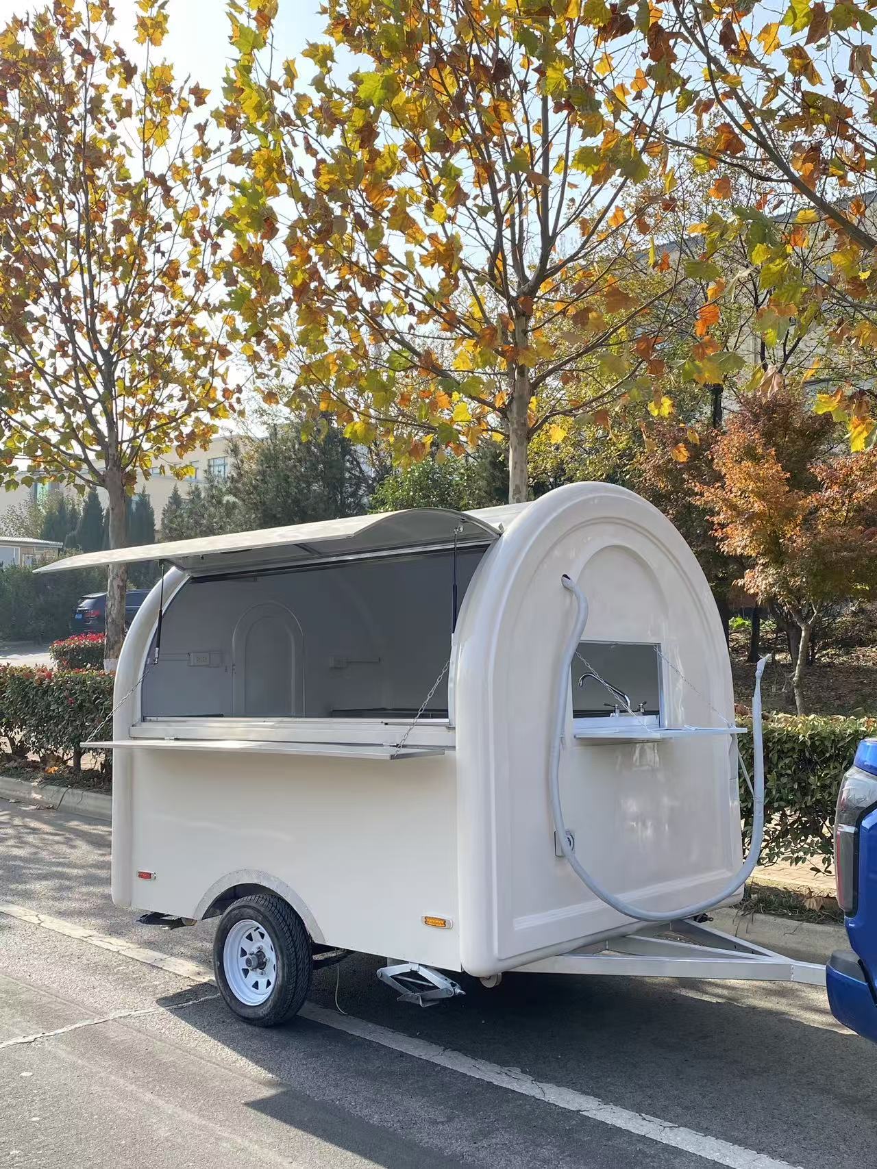 Curved White Towable Mobile Food Trailer | Portable Concession Unit for Street Food & Events
