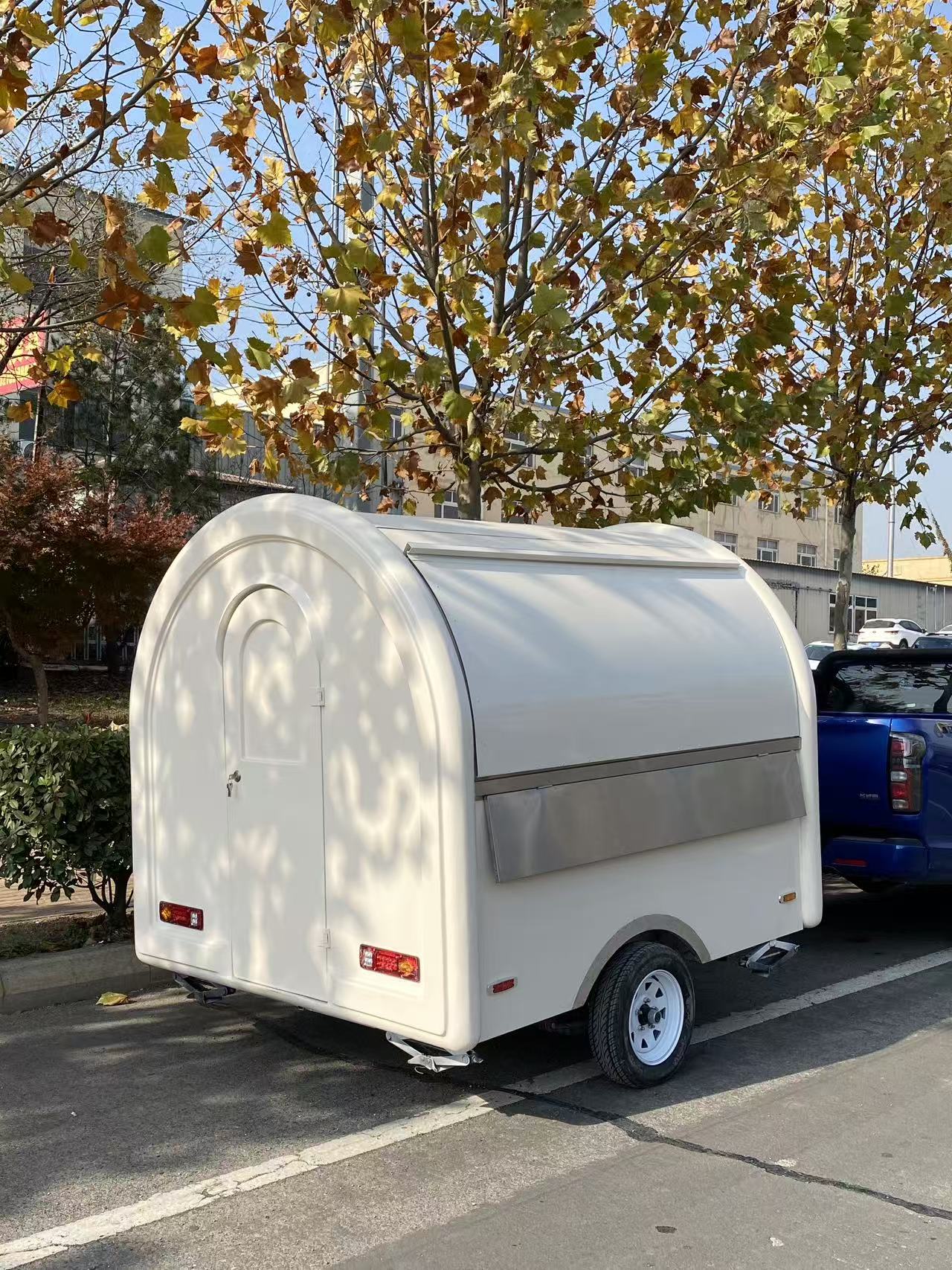 Curved White Towable Mobile Food Trailer | Portable Concession Unit for Street Food & Events