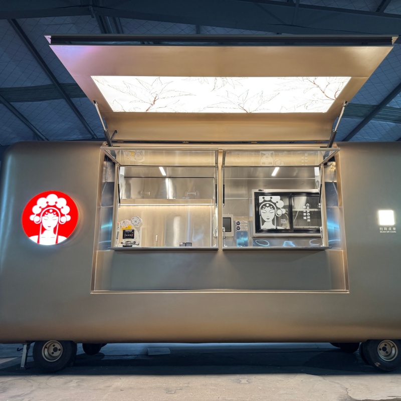 Chinese-style themed mobile food truck and smart mobile kitchen with Peking Opera mask elements