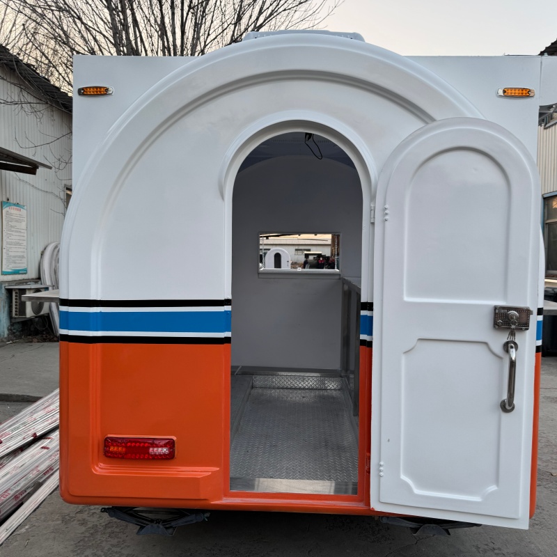 Mobile food cart, snack cart, orange and white retro multi-functional vending cart, fried chicken, hamburger, milk tea stall cart