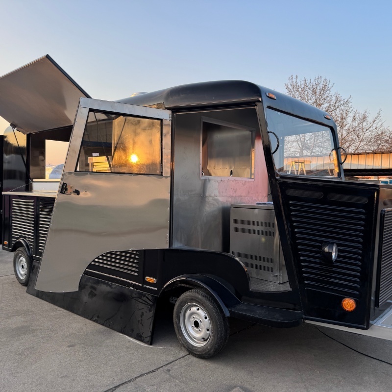 Retro-style black mobile food truck: A must-have for setting up stalls at popular markets and music festivals