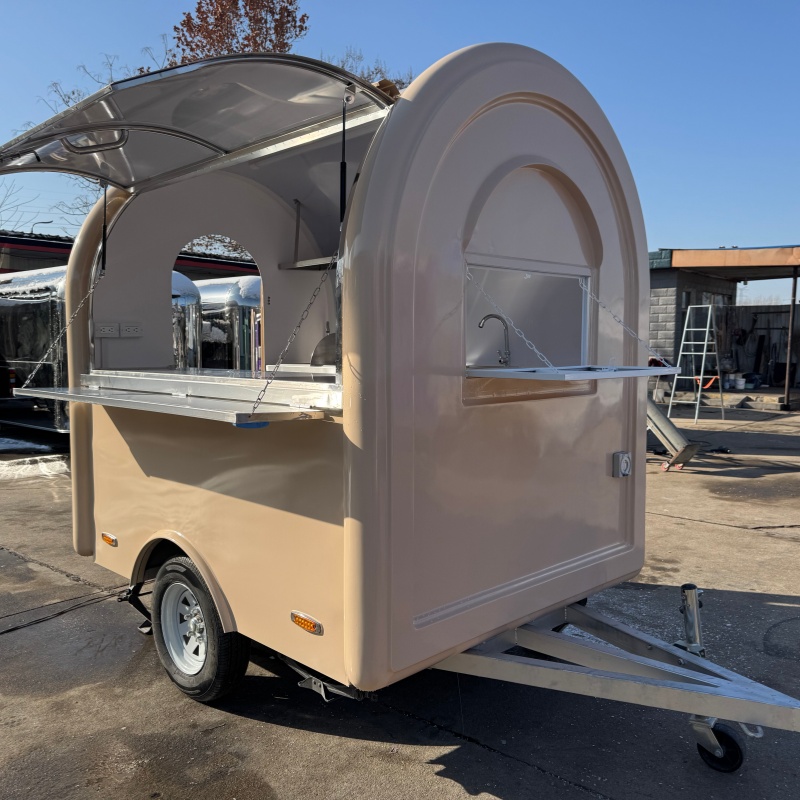 Cream-colored arc-shaped mobile food truck - a multi-functional mobile food truck for popular street food stalls