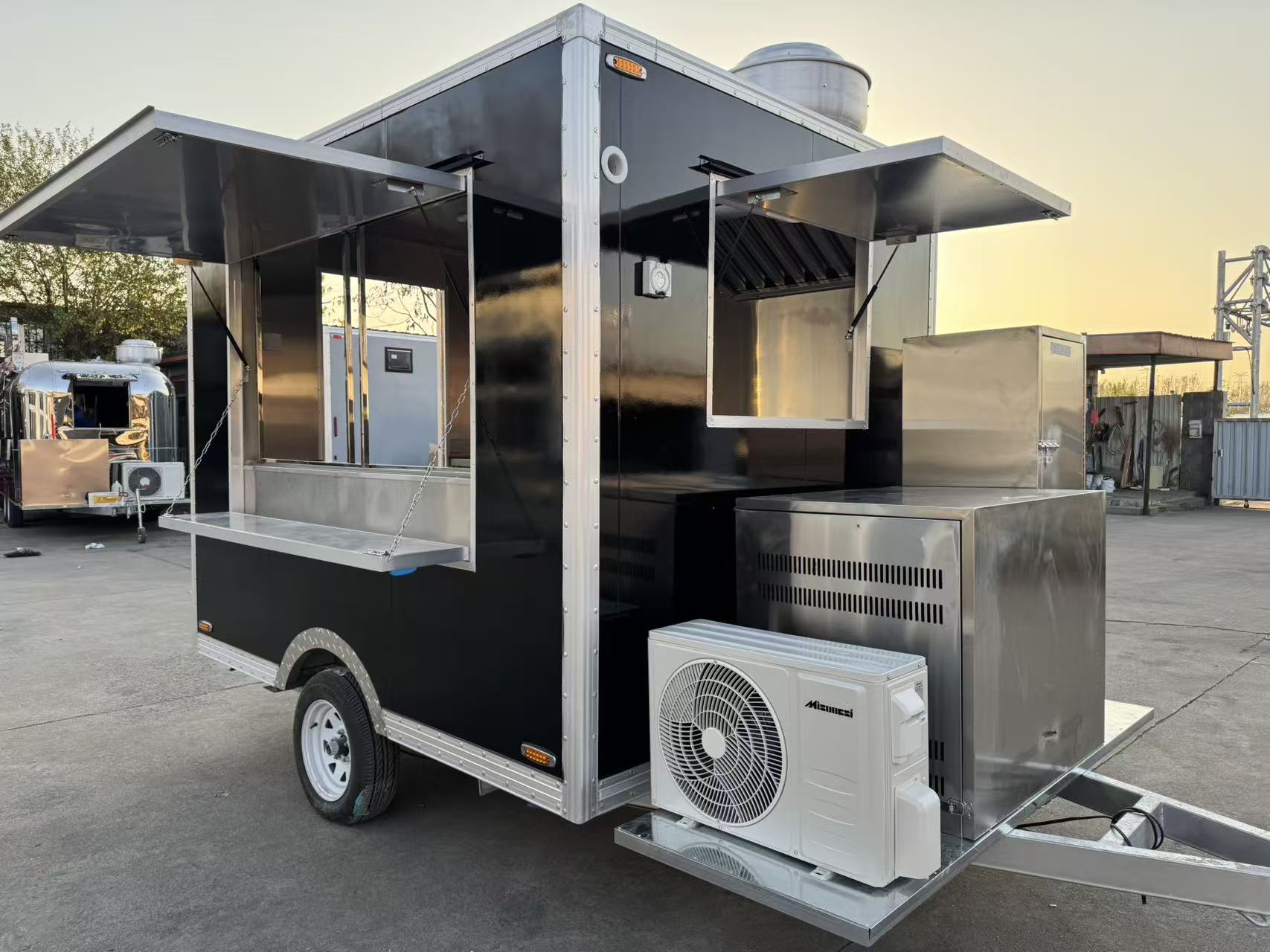 Street Food Event Black Square Mobile Food Trailer | Towable Concession Cart with Service Awning