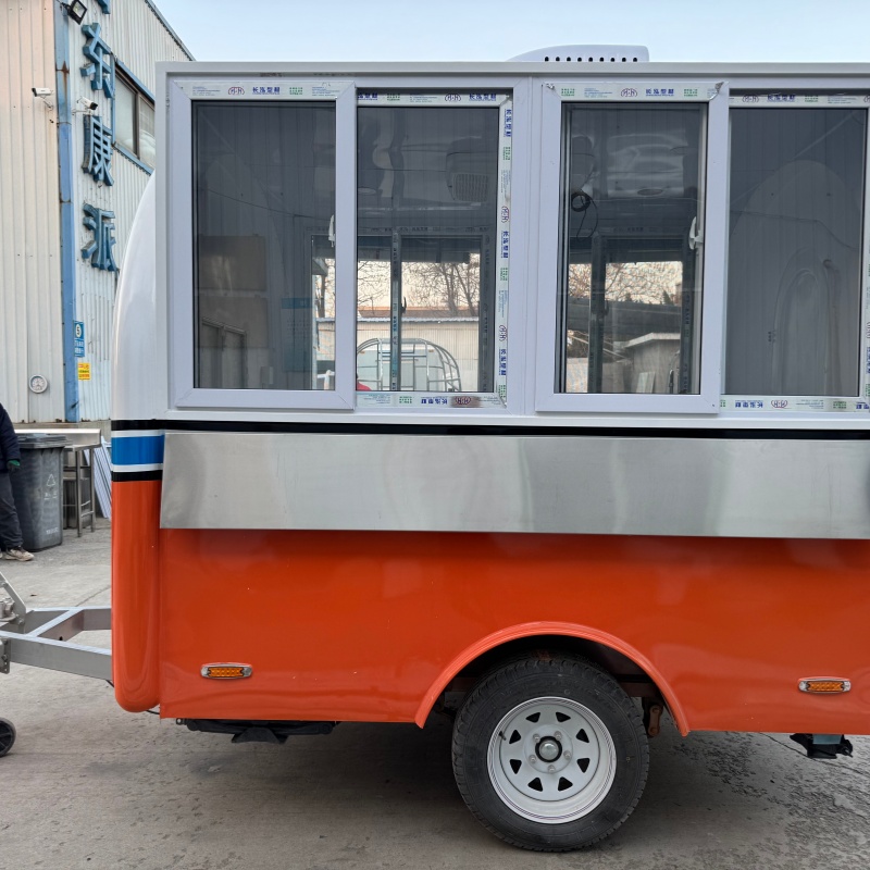 Mobile food cart, snack cart, orange and white retro multi-functional vending cart, fried chicken, hamburger, milk tea stall cart