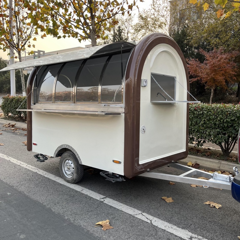 Arc-Style Brown & White Mobile Concession Trailer | Transparent Service Window Towable Food Vendor Cart