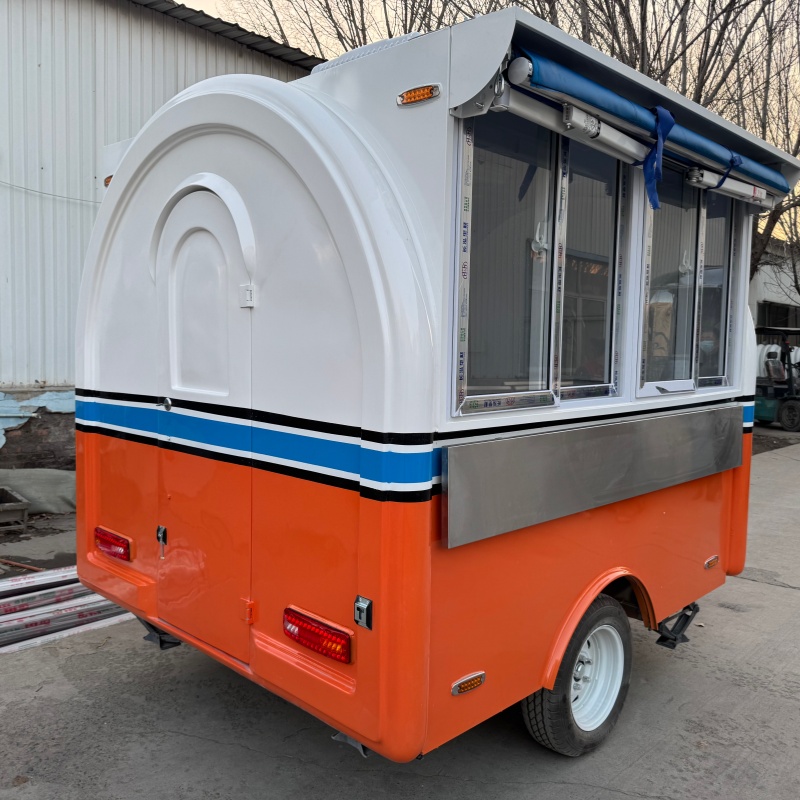 Mobile food cart, snack cart, orange and white retro multi-functional vending cart, fried chicken, hamburger, milk tea stall cart