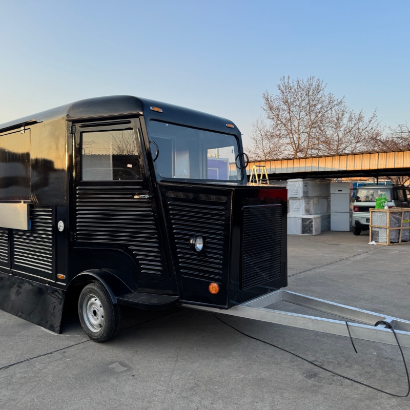 Retro-style black mobile food truck: A must-have for setting up stalls at popular markets and music festivals