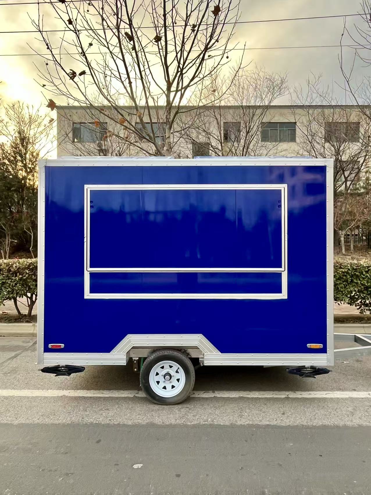 Vibrant Blue Compact Mobile Food Trailer – Portable Street Food Cart for Small Business