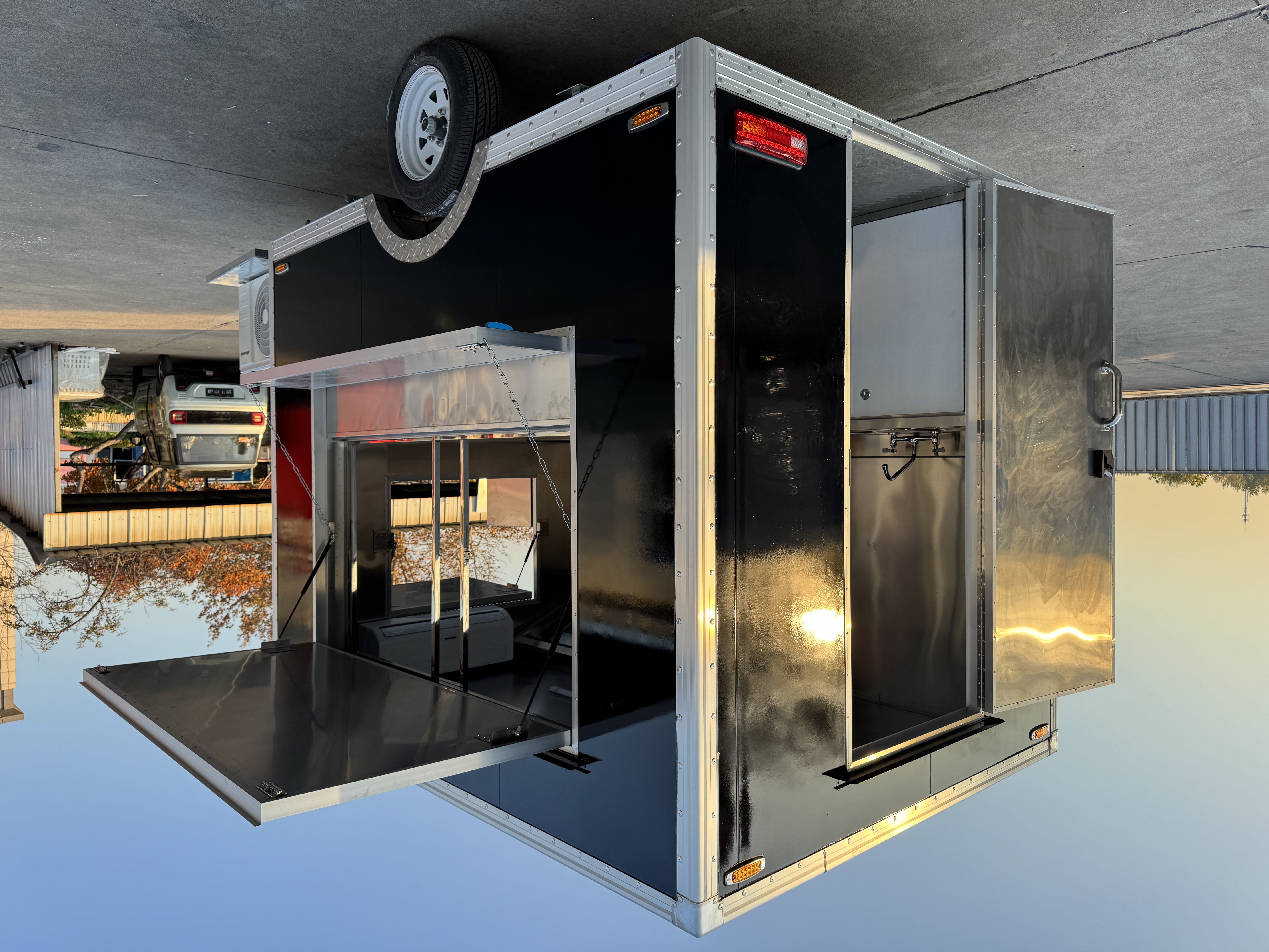 Street Food Event Black Square Mobile Food Trailer | Towable Concession Cart with Service Awning