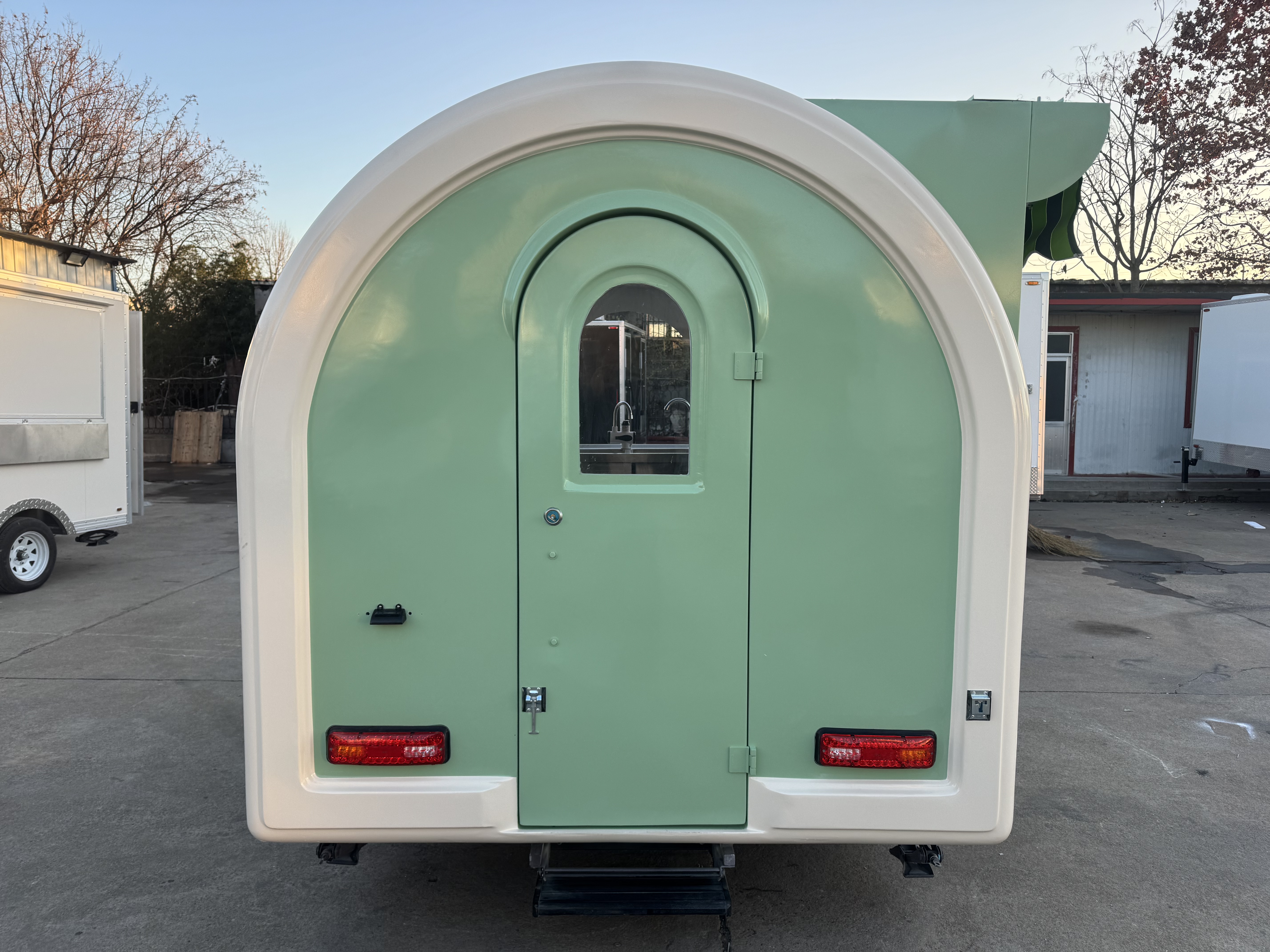 Towable Mint Green Curved Food Concession Trailer | Arc-Style Vendor Cart for Markets & Events