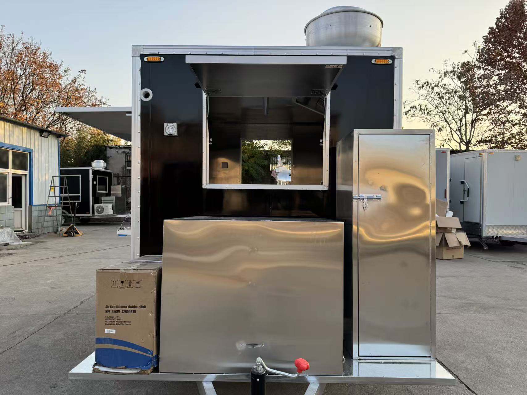 Street Food Event Black Square Mobile Food Trailer | Towable Concession Cart with Service Awning