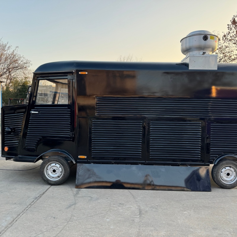 Retro-style black mobile food truck: A must-have for setting up stalls at popular markets and music festivals