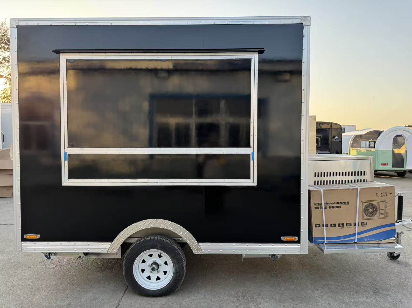 Street Food Event Black Square Mobile Food Trailer | Towable Concession Cart with Service Awning