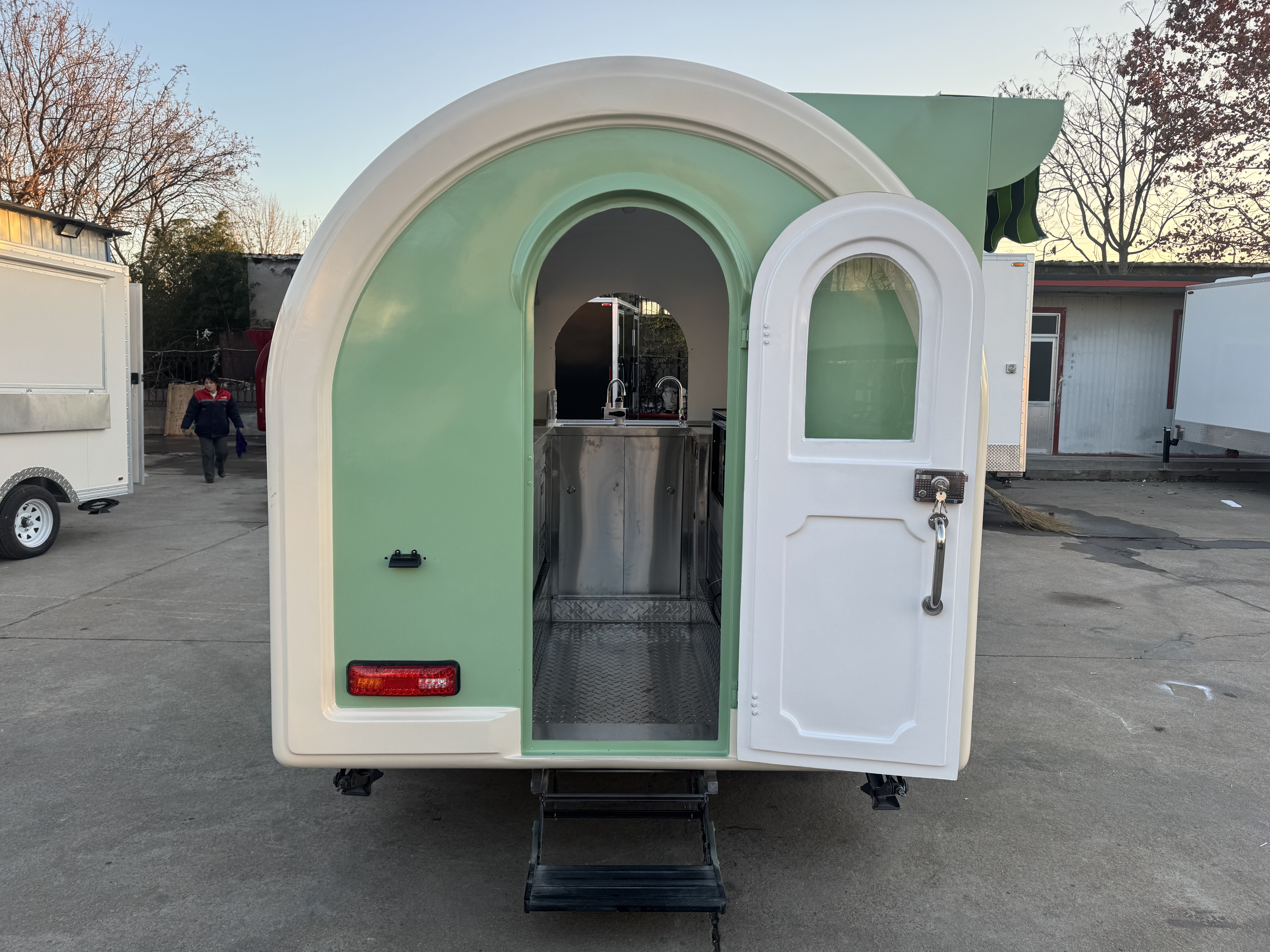 Towable Mint Green Curved Food Concession Trailer | Arc-Style Vendor Cart for Markets & Events