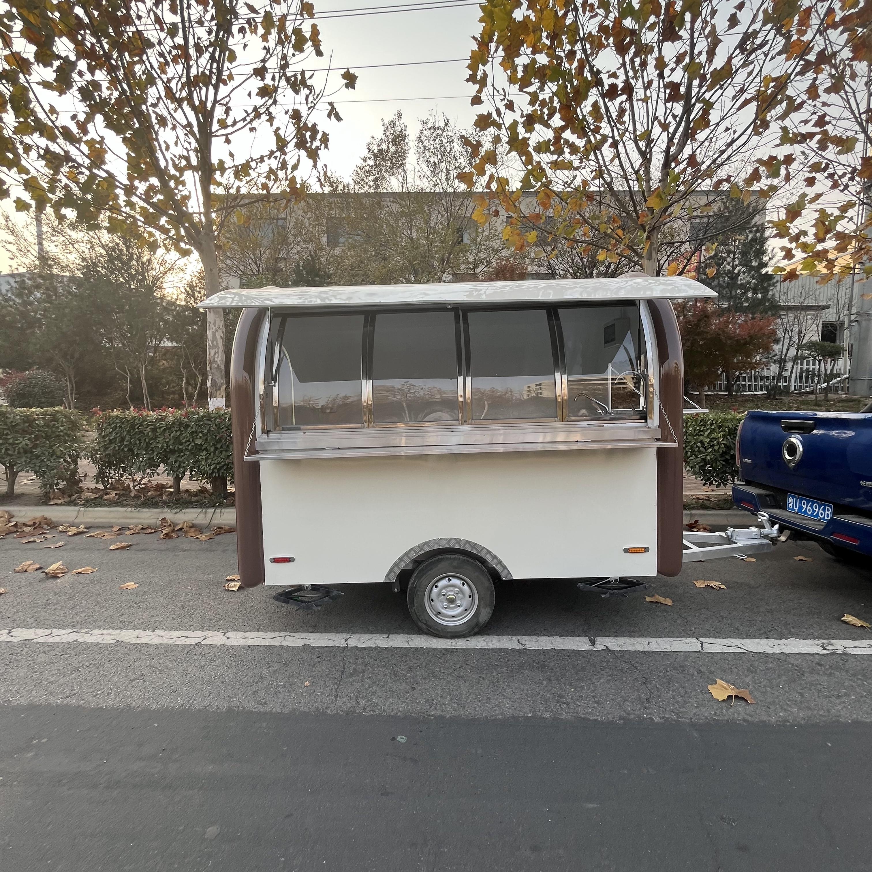 Arc-Style Brown & White Mobile Concession Trailer | Transparent Service Window Towable Food Vendor Cart
