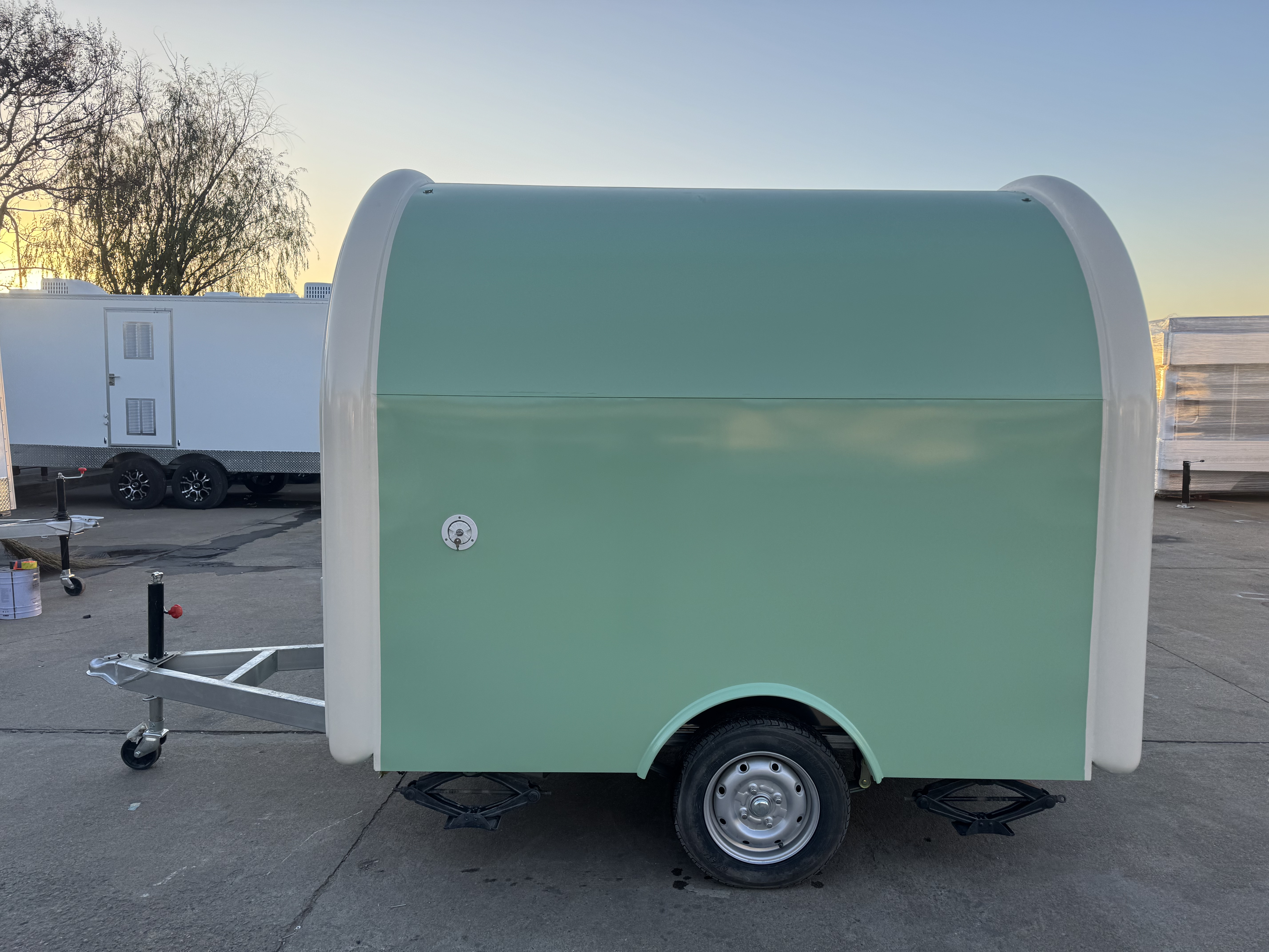 Towable Mint Green Curved Food Concession Trailer | Arc-Style Vendor Cart for Markets & Events