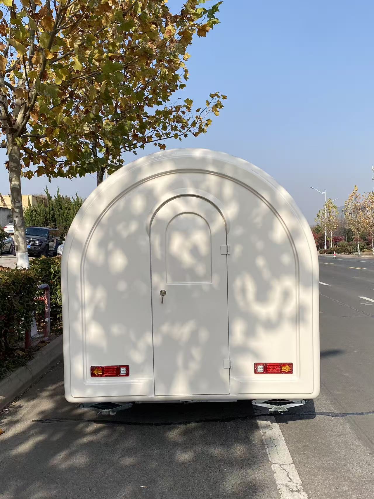 Curved White Towable Mobile Food Trailer | Portable Concession Unit for Street Food & Events