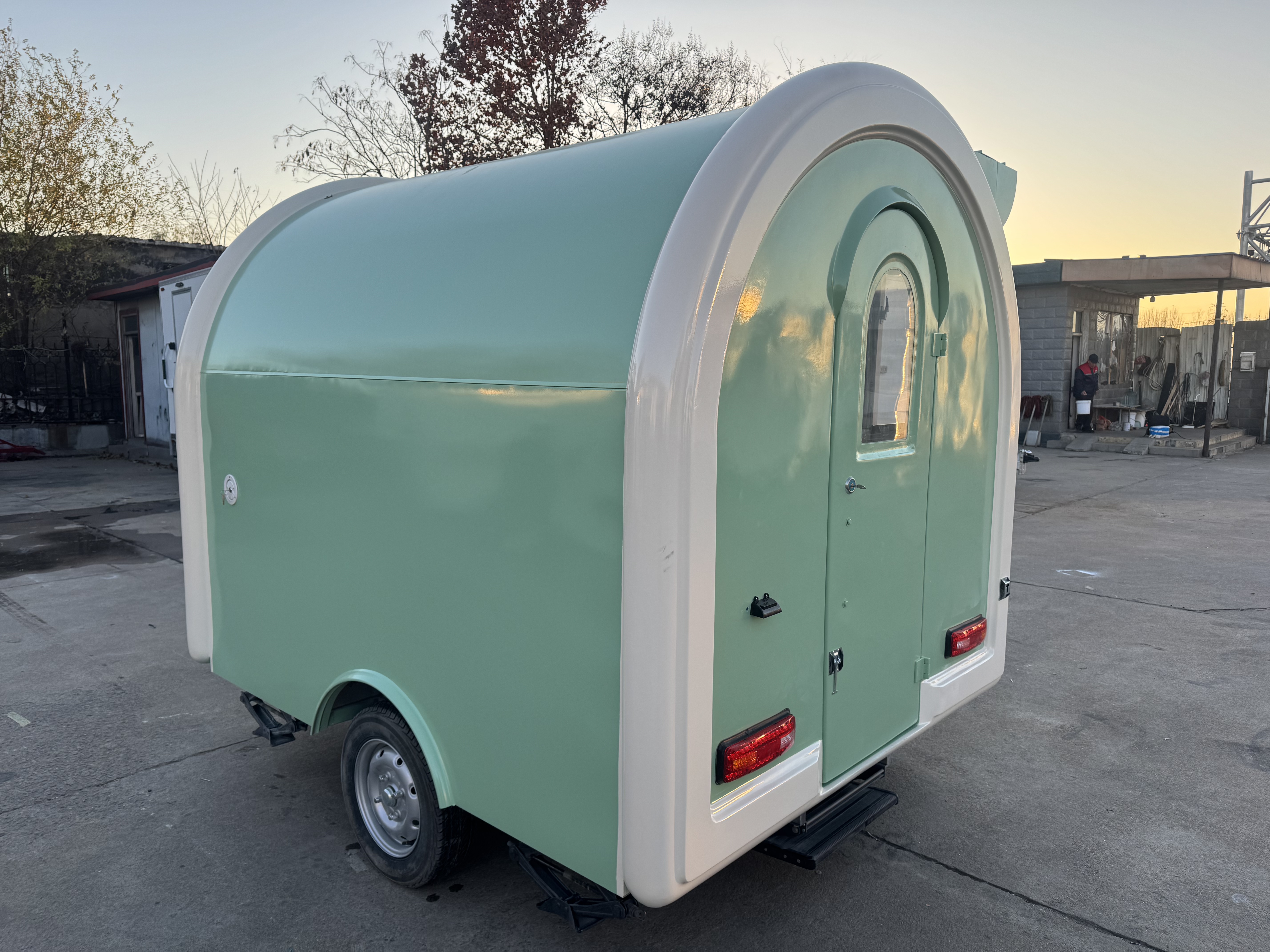 Towable Mint Green Curved Food Concession Trailer | Arc-Style Vendor Cart for Markets & Events