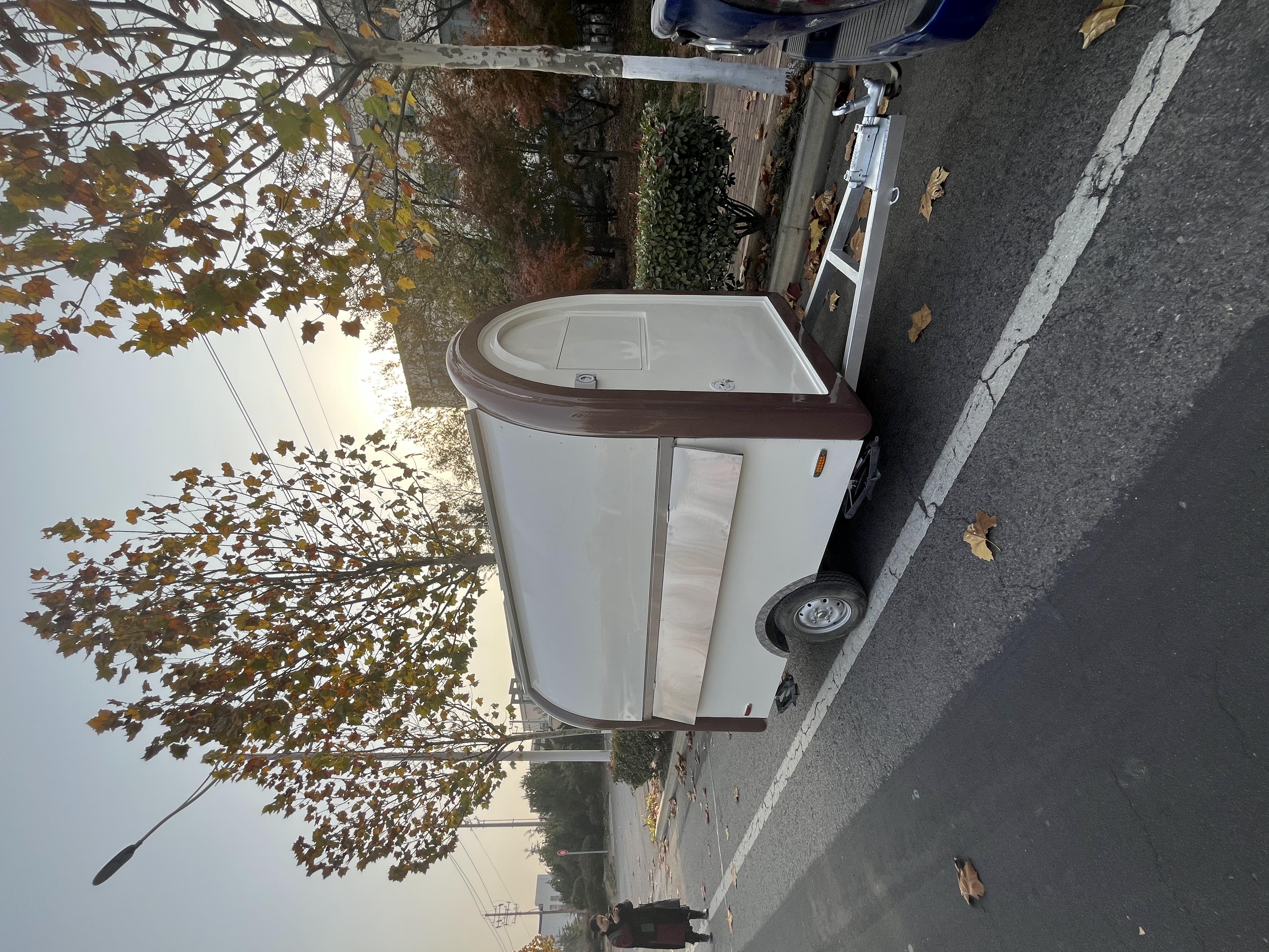 Arc-Style Brown & White Mobile Concession Trailer | Transparent Service Window Towable Food Vendor Cart