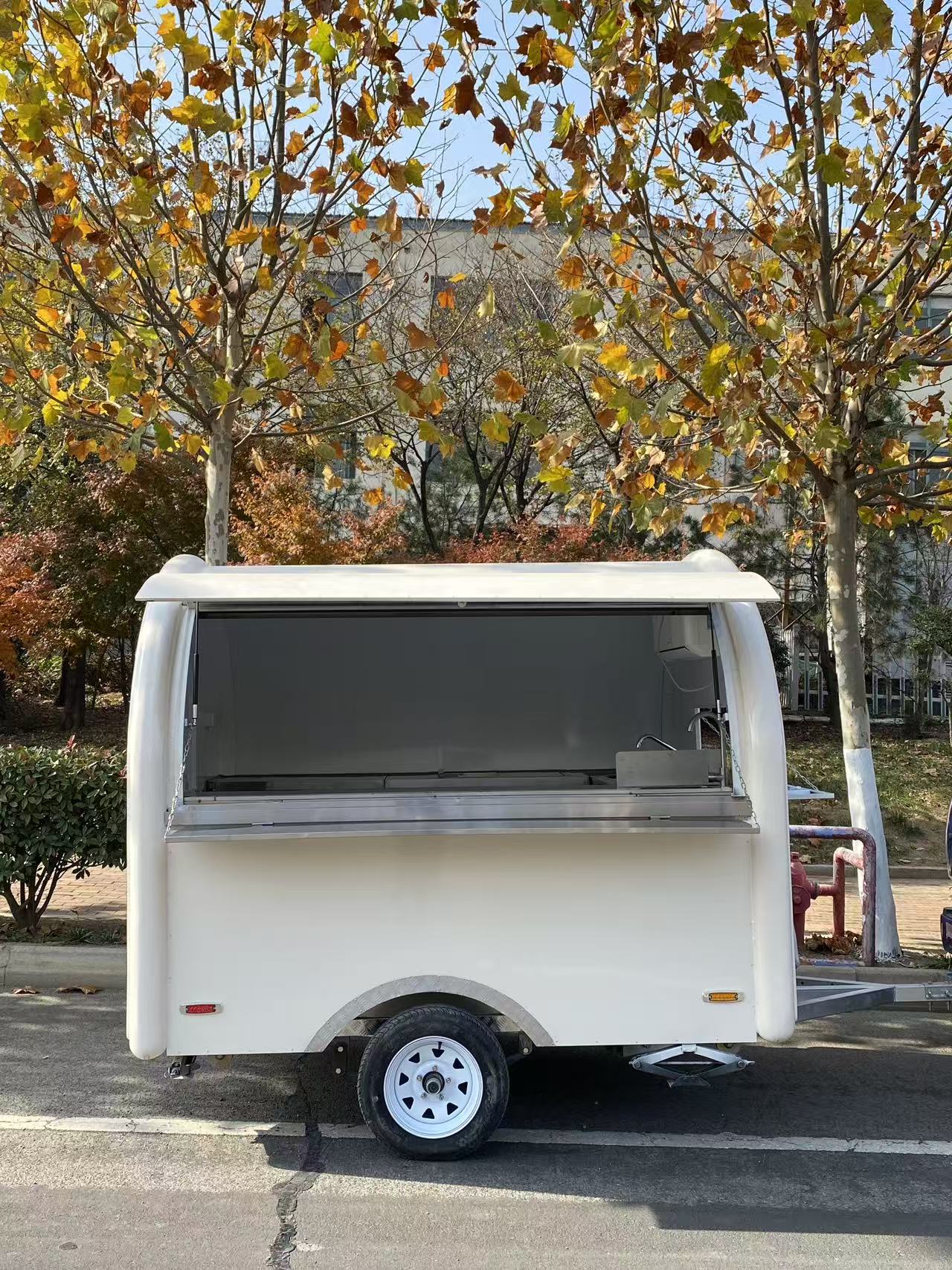Curved White Towable Mobile Food Trailer | Portable Concession Unit for Street Food & Events