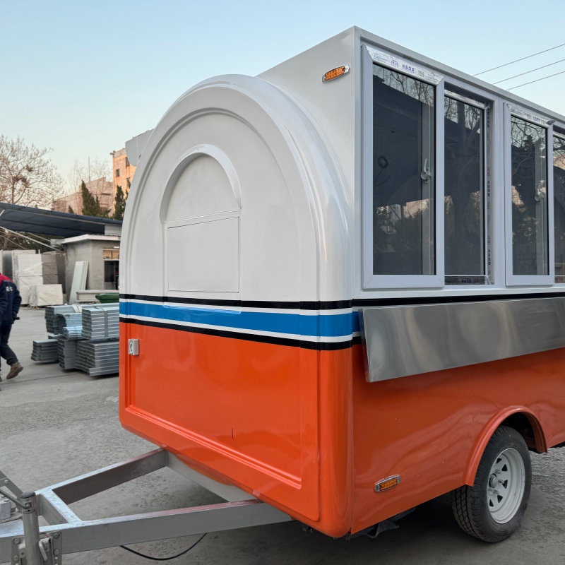 Mobile food cart, snack cart, orange and white retro multi-functional vending cart, fried chicken, hamburger, milk tea stall cart