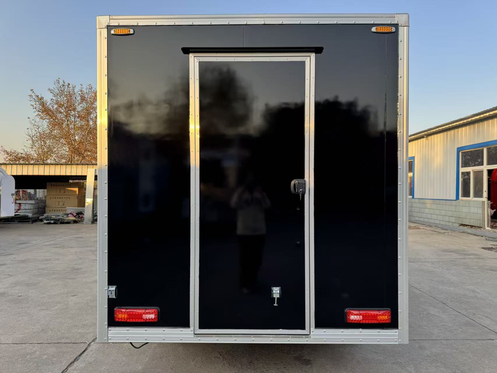 Street Food Event Black Square Mobile Food Trailer | Towable Concession Cart with Service Awning