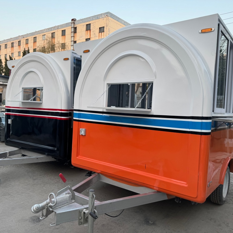 Mobile food cart, snack cart, orange and white retro multi-functional vending cart, fried chicken, hamburger, milk tea stall cart