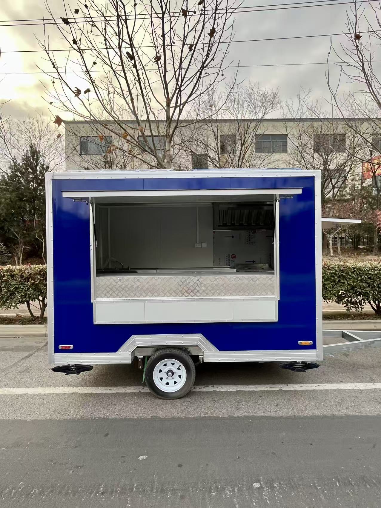 Vibrant Blue Compact Mobile Food Trailer – Portable Street Food Cart for Small Business