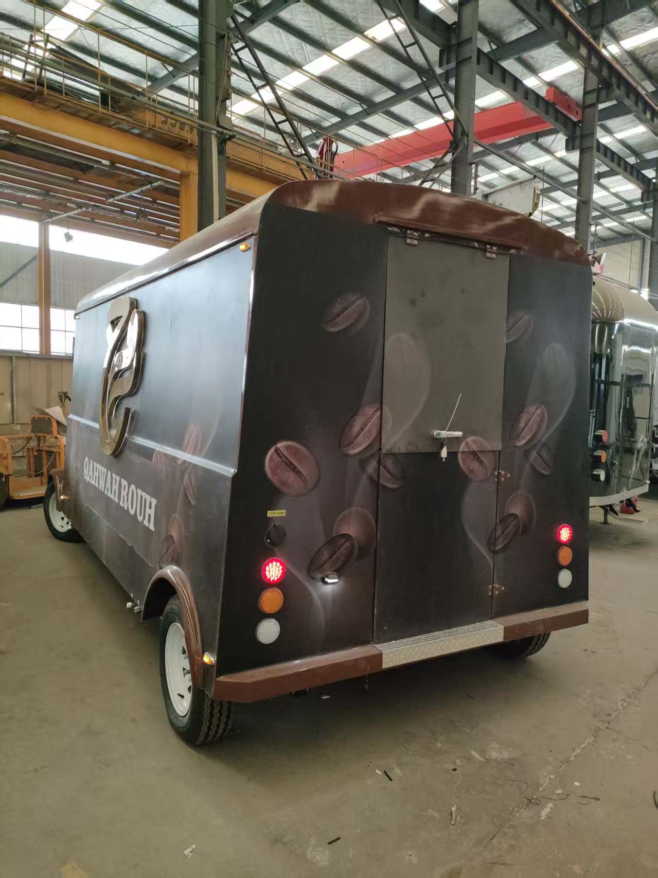 Retro Citroen-style mobile food truck, brown internet-famous snack cart, milk tea, coffee and hamburger mobile vending cart