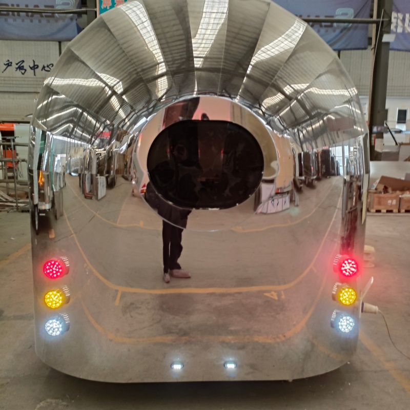 “High-Gloss Stainless Steel Mobile Food Cart - Retro-Style Commercial Vending Truck for Food Business