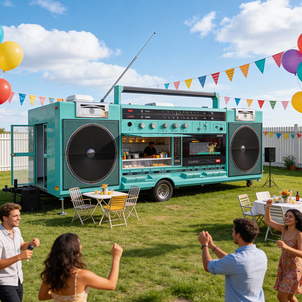 Retro Boombox Food Truck - Giant Vintage Radio Themed Mobile Kitchen for Street Food/Beverage Business